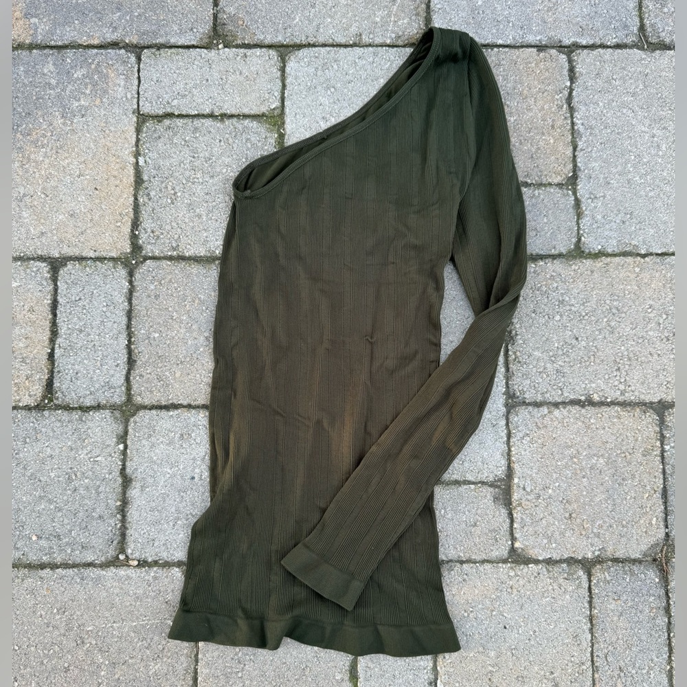 Forest Green One-Shoulder Free People Top